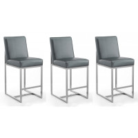 Manhattan Comfort 3-CS003-GP Element 37.2 in. Graphite and Polished Chrome Stainless Steel Counter Height Bar Stool (Set of 3)